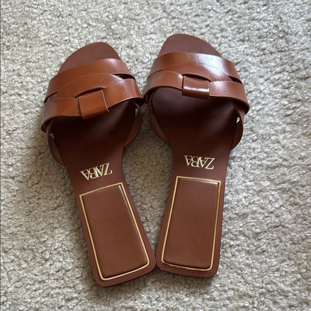 Zara Brown Slide Sandals